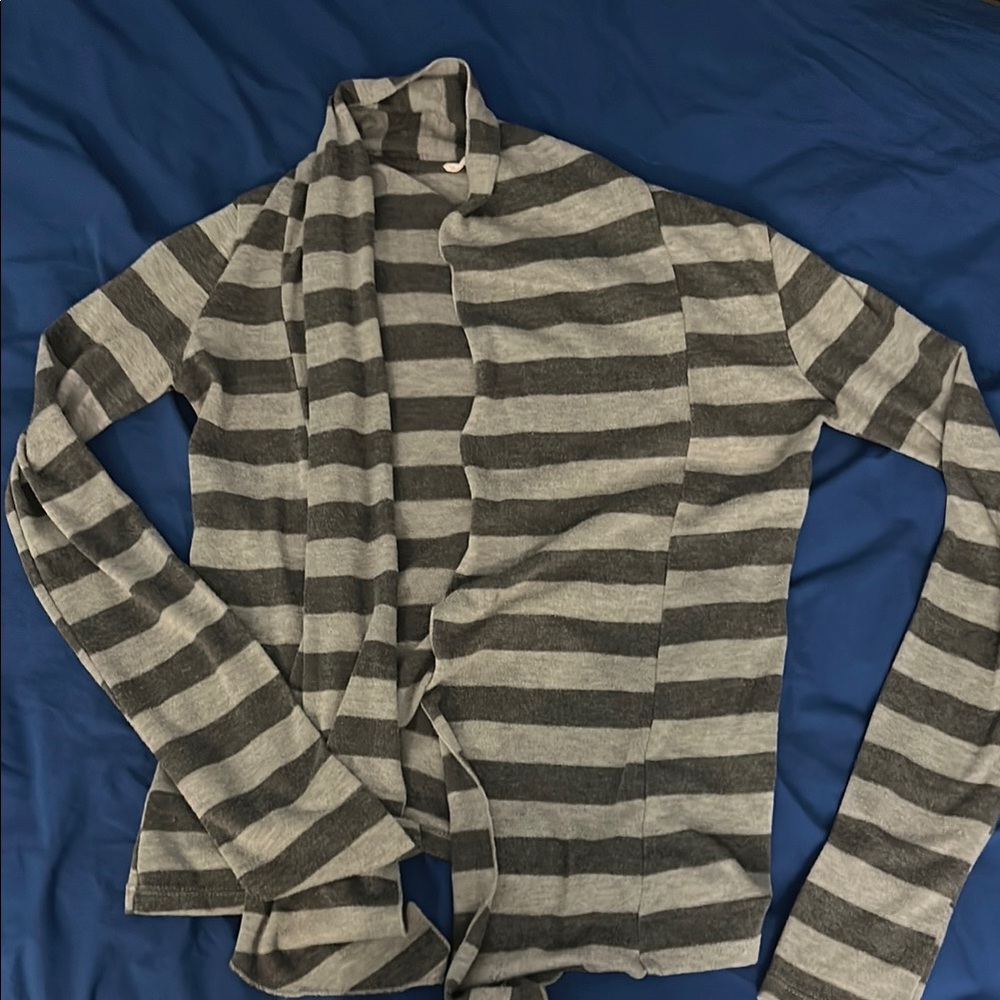 Gray Striped Cardigan